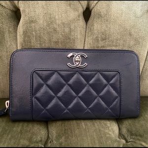 Navy long Chanel wallet
